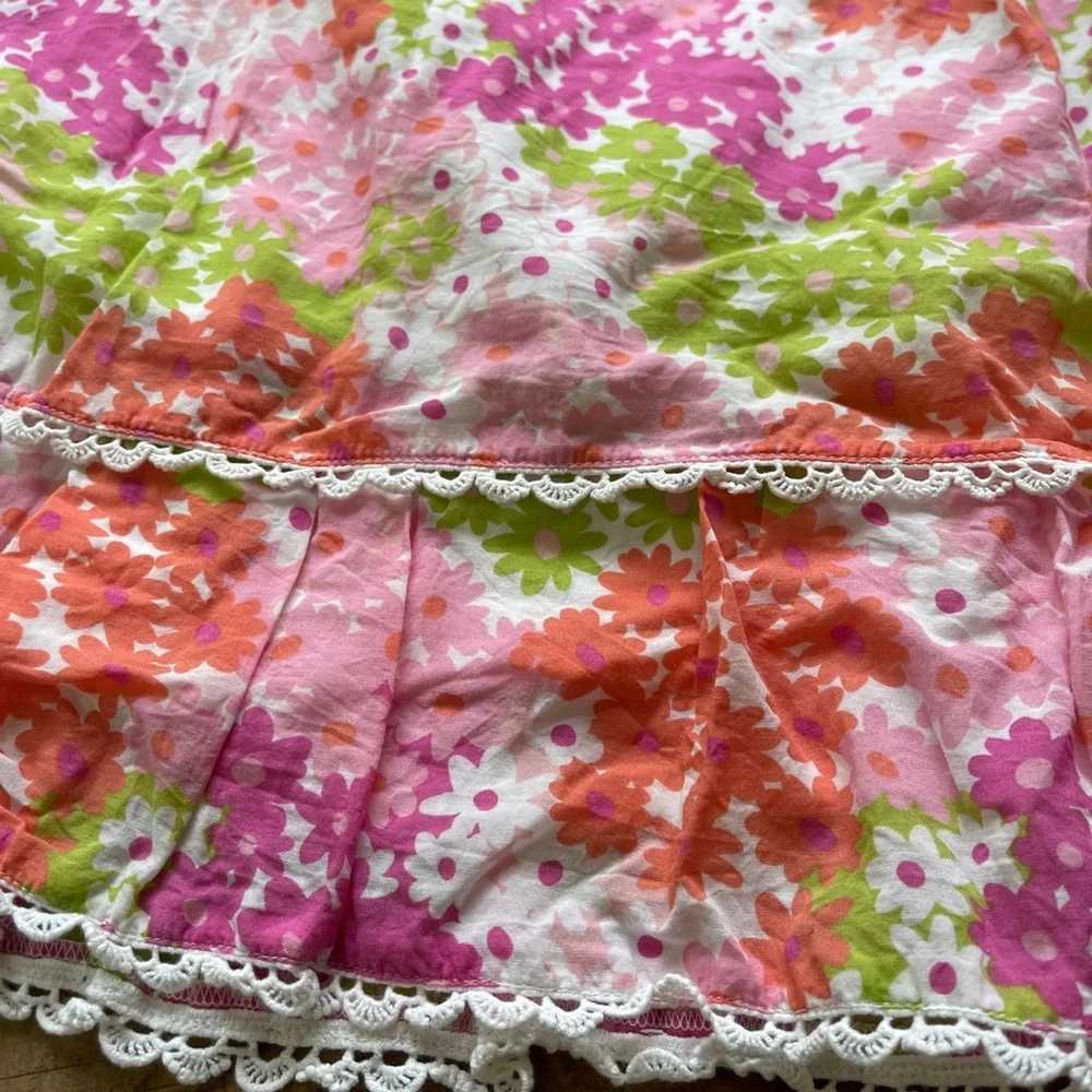 Boden Floral Smocked Dress Pink Green Tiered Sundress Girls 13-14Y